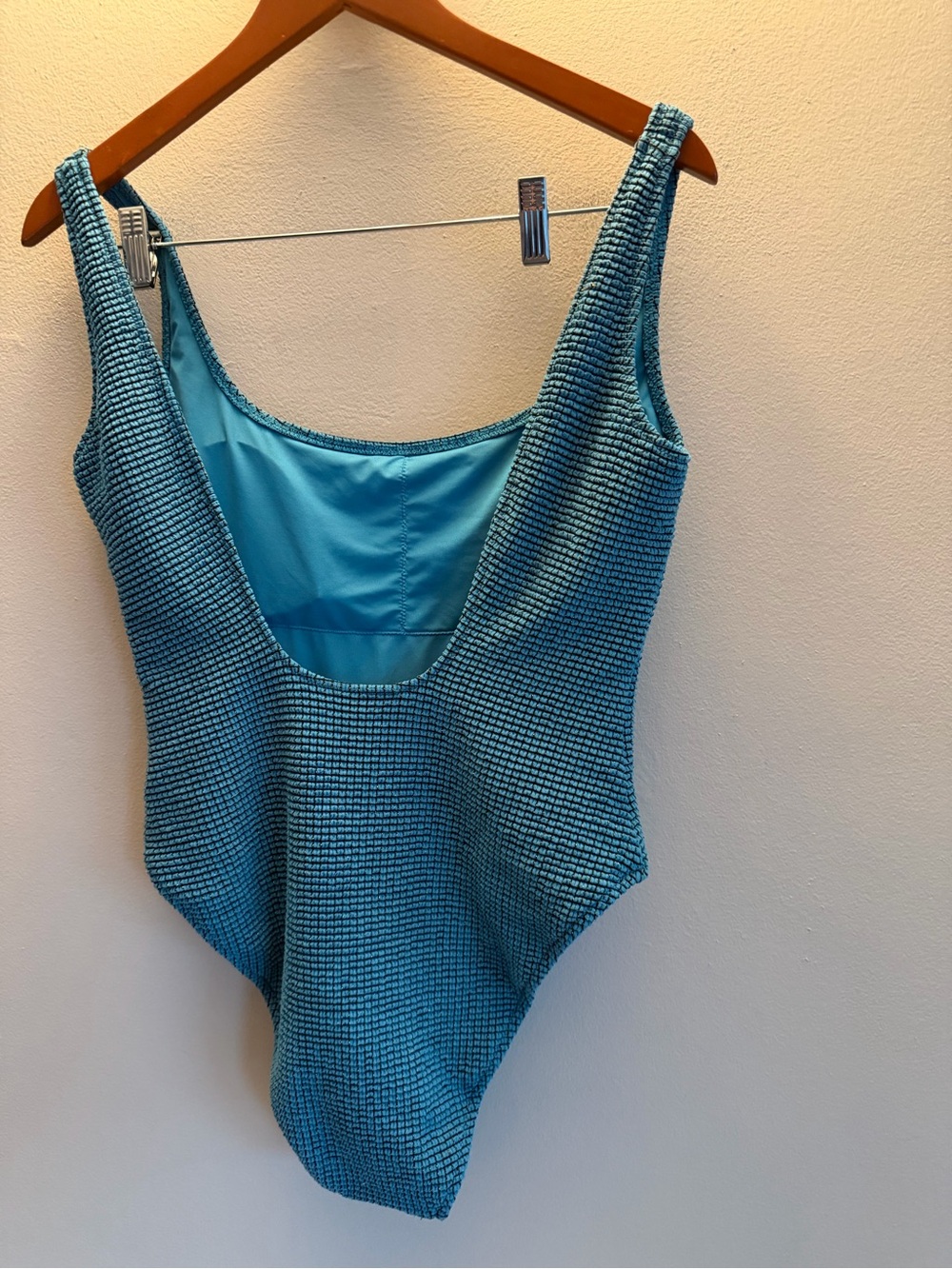 Aerie Real Good One Piece Cheeky Swimsuit Teal Blue Textured UPF 50 Size L - Picture 3 of 4